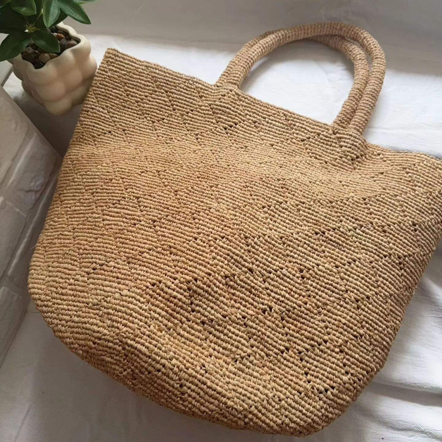 ファッションスタイル インス クロシェ 手編みビーチバッグ  - Women'S Raffia Bags のレビューと価格