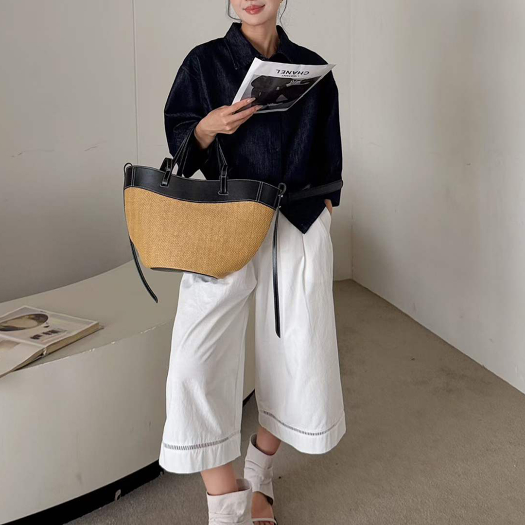 Mendy 本革ナチュラルラフィアトートバッグ女性ミニマリス - Women'S Raffia Bags のレビューと価格
